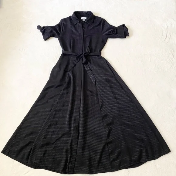 VGT Calvin Klein Black Tie-Sleeve Jacquard Special Occasion Evening Maxi Dress 4